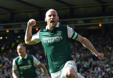 Hibs' David Gray celebrates scoring the winner in Saturday's Scottish Cup final.