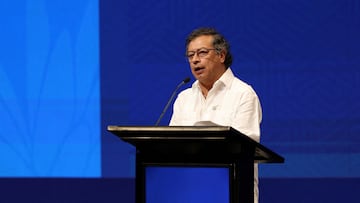 FILE PHOTO: Colombian President Gustavo Petro speaks at the opening of the 16th United Nations Biodiversity Summit in Cali, Colombia October 20, 2024. REUTERS/Luisa Gonzalez/File Photo