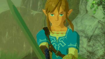 Link sosteniendo una espada en The Legend of Zelda: Breath of the Wild