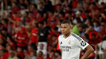 Soccer Football - LaLiga - RCD Mallorca vs Real Madrid - Mallorca Son Moix Stadium, Palma de Mallorca, Spain - August 18, 2024 Real Madrid's Kylian Mbappe reacts REUTERS/Nacho Doce