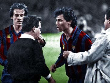 Se jugaba la ida de la Supercopa de España en 1990 en el Camp Nou. Un clásico Barcelona-Real Madrid en el que Hristo Stoichkov fue desgraciado protagonista. El búlgaro se volvió loco tras una protesta airada contra el colegiado del choque, Urizar Azpitarte, y acabó dándole un pisotón. La acción le costó una sanción de seis meses.