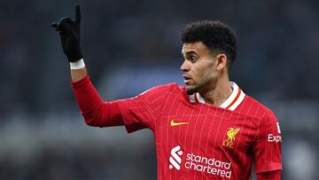 NEWCASTLE UPON TYNE, ENGLAND - DECEMBER 4: Luis Diaz of Liverpool during the Premier League match between Newcastle United FC and Liverpool FC at St James' Park on December 4, 2024 in Newcastle upon Tyne, England. (Photo by Robbie Jay Barratt - AMA/Getty Images)