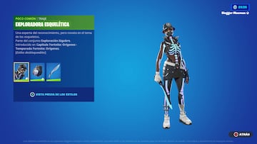 club fortnite diciembre 2023 nueva skin exploradora esqueletica