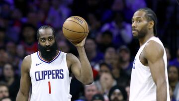 James Harden #1 of the LA Clippers looks on during the second quarter against the Philadelphia 76ers at the Wells Fargo Center on March 27, 2024 in Philadelphia, Pennsylvania.