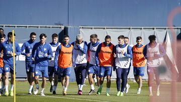 El Málaga durante un entrenamiento,.