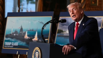 U.S. President Donald Trump attends a press conference, as he makes an announcement about the Navy's "Golden Fleet" at Mar-a-lago in Palm Beach, Florida, U.S., December 22, 2025. REUTERS/Jessica Koscielniak