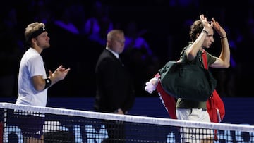 Tennis - ATP 500 - Swiss Indoors Basel - St. Jakobshalle, Basel, Switzerland - October 25, 2025 France's Ugo Humbert after retiring from his semi final match against Spain's Alejandro Davidovich Fokina REUTERS/Pierre Albouy