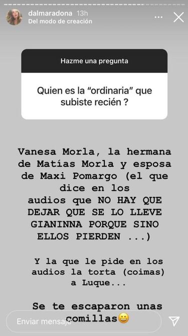 Los fuertes mensajes de Dalma Maradona contra Morla, Luque y el "entorno" de Diego