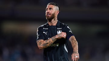Sergio Ramos of Monterrey receives red card during the 12th round match between Pumas UNAM and Monterrey as part of the Liga BBVA MX, Torneo Clausura 2025 at Olimpico Universitario Stadium, on March 16, 2025 in Mexico City, Mexico.