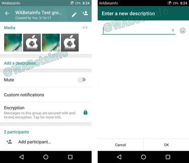 Las descripciones de grupos llegan a WhatsApp Beta