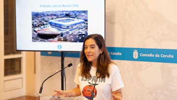 Inés Rey, alcaldesa de A Coruña, en la presentación de la sede de Riazor para el Mundial 2030.