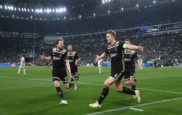 Ajax's Matthijs de Ligt celebrates scoring the winner against Juve.