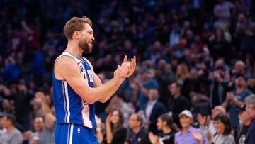 Dec 11, 2023; Sacramento, California, USA; Sacramento Kings forward Domantas Sabonis (10) celebrates after scoring against the Brooklyn Nets during the fourth quarter at Golden 1 Center. Mandatory Credit: Ed Szczepanski-USA TODAY Sports