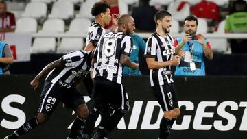 Football Soccer - Brazil&#039;s Botafogo v Argentina&#039;s Estudiantes  - Copa Libertadores - Nilton Santos stadium, Rio de Janeiro, Brazil - 14/3/17 - Pimpao (R) of Botafogo celebrates his goal with his teammates. REUTERS/Ricardo Moraes