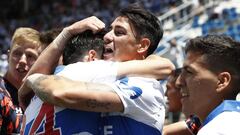 Futbol, Universidad Catolica vs Universidad de Chile.
 Fecha 31, campeonato Nacional 2021.
 El jugador de Universidad Catolica Fernando Zampedri,  centro, celebra su gol contra Universidad de Chile durante el partido de primera division disputado en el estadio San Carlos de Apoquindo de Santiago, Chile.
 07/11/2021
 Felipe Zanca/Photosport
 
 Football, Universidad Catolica vs Universidad de Chile.
 31th date, 2021 National Championship.
 Universidad Catolica&#039;s player Fernando Zampedri, center, celebrates against Universidad de Chile during the first division match held at the San Carlos de Apoquindo stadium in Santiago, Chile.
 07/11/2021
 Felipe Zanca/Photosport