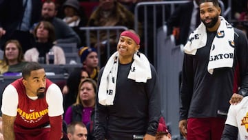 CLEVELAND, OH - JANUARY 2: JR Smith, #5 Isaiah Thomas #3, Tristan Thompson #13 and Jae Crowder #99 of the Cleveland Cavaliers watch from the sidelines during the final minute of the second half against the Portland Trail Blazers at Quicken Loans Arena on January 2, 2018 in Cleveland, Ohio. The Cavaliers defeated the Trail Blazers 127-110. NOTE TO USER: User expressly acknowledges and agrees that, by downloading and or using this photograph, User is consenting to the terms and conditions of the Getty Images License Agreement.   Jason Miller/Getty Images/AFP
 == FOR NEWSPAPERS, INTERNET, TELCOS &amp; TELEVISION USE ONLY ==