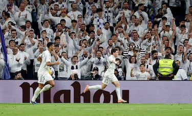 El jugador del Real Madrid, Fran García, celebra el 5-1 al Real Betis. 