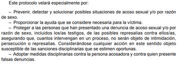 Protocolo de prevención del acoso sexual o por razón de sexo.