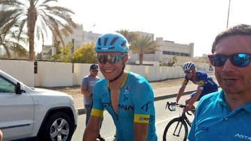 Magnus Cort Nielsen celebra la victoria en la cuarta etapa del Tour de Om&aacute;n.