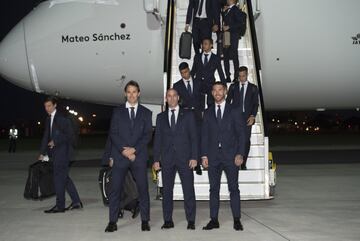 Llegada de la Selección al aeropuerto de Krasnodar. Julen Lopetegui, Luis Rubiales y Sergio Ramos.