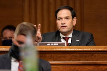 Sen. Marco Rubio (R-FL) asks a question to Secretary of State Mike Pompeo as he testifies during a Senate Foreign Relations committee hearing on the State Departmentx92s 2021 budget in the Dirksen Senate Office Building in Washington, DC on 30 July 2020. 