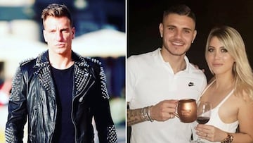 Imágenes del futbolista Maxi López vestido con una chaqueta de cuero y de Mauro Icardi con Wanda Nara brindando en la Nochevieja 2018.