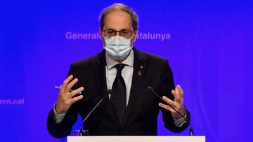 Imagen de Quim Torra, presidente de la Generalitat de Catalu&ntilde;a, en la rueda de prensa donde ha hecho un an&aacute;lisis de la situaci&oacute;n frente al coronavirus.