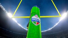 MEXICO CITY, MEXICO - NOVEMBER 21: A detailed view of a field goal post prior to the game between the San Francisco 49ers and Arizona Cardinals at Estadio Azteca on November 21, 2022 in Mexico City, Mexico.   Manuel Velasquez/Getty Images/AFP (Photo by Manuel Velasquez / GETTY IMAGES NORTH AMERICA / Getty Images via AFP)