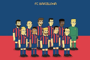Los jugadores del F. C. Barcelona caricaturizados como personajes de Los Simpson