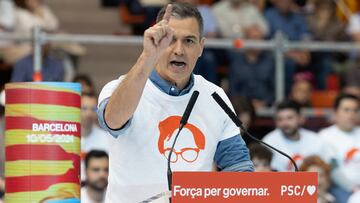 El presidente del Gobierno Pedro S¨¢nchez interviene durante un mitin del PSC, en Pavell¨® Vall d¡¯Hebron, a 10 de mayo de 2024, en Barcelona, Catalunya (Espa?a). Este acto es el ¨²ltimo del PSC en la campa?a electoral para los comicios catalanes del pr¨®ximo 12 de mayo.
10 MAYO 2024;ELECCIONES;CAMPA?A ELECTORAL;COMICIOS;12M;MITIN;CATALU?A;ACTO ELECTORAL;?LTIMO MITIN
David Zorrakino / Europa Press
10/05/2024