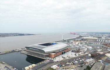 Vista aérea del Hill Dickinson Stadium antes del partido entre el Everton y el Brighton & Hove Albion.