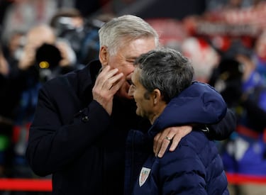 Carlo Ancelotti y Ernesto Valverde, entrenadores del Real Madrid y Athletic Club respectivamente.