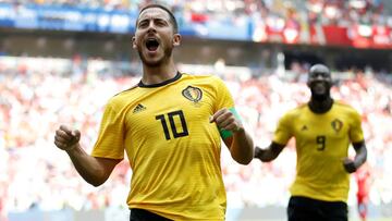 Soccer Football - World Cup - Group G - Belgium vs Tunisia - Spartak Stadium, Moscow, Russia - June 23, 2018   Belgium&#039;s Eden Hazard celebrates scoring their fourth goal          REUTERS/Carl Recine