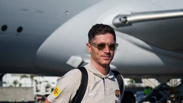Lewandowski, a la llegada del Bar?a a Los ?ngeles.