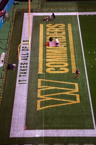Washington Commanders end zone at the Bernabéu stadium.