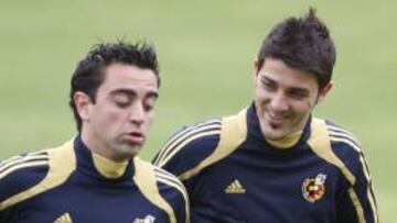 Villa entrenando junto a Xavi