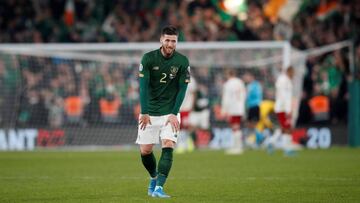 Soccer Football - Euro 2020 Qualifier - Group D - Republic of Ireland v Denmark - Aviva Stadium, Dublin, Ireland - November 18, 2019 Republic of Ireland's Matthew Doherty celebrates scoring their first goal REUTERS/David Klein
