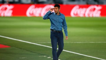 Albert Celades, coach of Valencia, gestures during the spanish league, LaLiga, football match played between Real Madrid and Valencia at Alfredo Di Stefano Stadium on June 18, 2020 in Valdebebas, Madrid, Spain. The Spanish La Liga is restarting following 