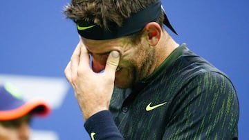 Juan Martin del Potro of Argentina reacts as the crowd shouts his name during his US Open Men&#039;s Singles match against Stan Wawrinka of Switzerland 