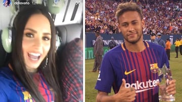 Imágenes de Demi Lovato viajando al MetLife Stadium a ver el Barcelona - Juventus y de Neymar al final del encuentro.