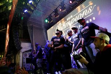 Fans celebrate after the Toronto Raptors defeated the Golden State Warriors in Oakland, California in Game Six of the best-of-seven NBA Finals, in Toronto, Ontario, Canada, June 13, 2019.  