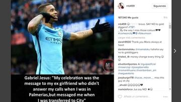 La publicación de Balotelli sobre Gabriel Jesus