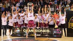 Los jugadores del Força Lleida celebran la victoria en la Final Four de la LEB Oro.