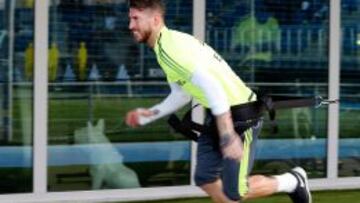 Sergio Ramos durante el entrenamiento.