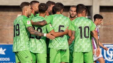 El Leganés celebra uno de sus goles al Real Valladolid.