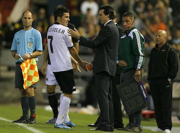 David Villa y Unai Emery, en el Valencia.