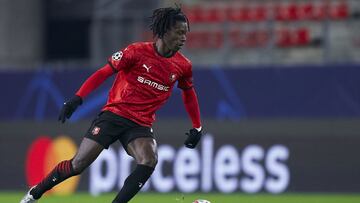RENNES, FRANCE - DECEMBER 08: Eduardo Camavinga of Stade Rennais in action during the UEFA Champions League Group E stage match between Stade Rennais and Sevilla FC at Roazhon Park on December 08, 2020 in Rennes, France. (Photo by Mateo Villalba/Quality S