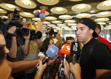 Gaitán a su llegada al Aeropuerto de Madrid. 