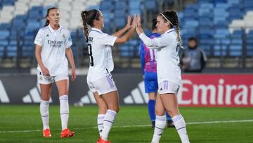 MADRID, SPAIN - DECEMBER 22: Teresa Abelleira of Real Madrid CF celebrates scoring her second goal from the penalty spot during the UEFA Women's Champions League group A match between Real Madrid and FK Vllaznia at Estadio Alfredo Di Stefano on December 22, 2022 in Madrid, Spain. (Photo by Angel Martinez/Getty Images)