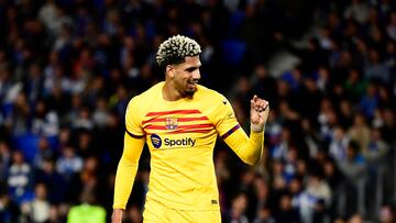 Araujo celebrando su gol contra la Real Sociedad esta temporada. (ANDER GILLENEA / AFP)